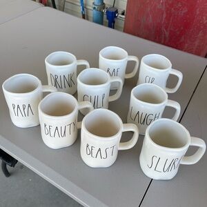 Rae Dunn White Ceramic Mug Collection with Playful Text